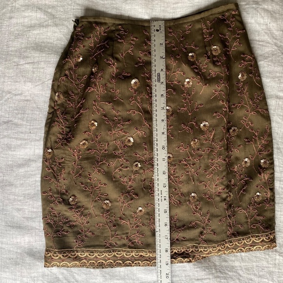 Vintage Y2K Express olive green beaded silk mini skirt Size S - Picture 11 of 15